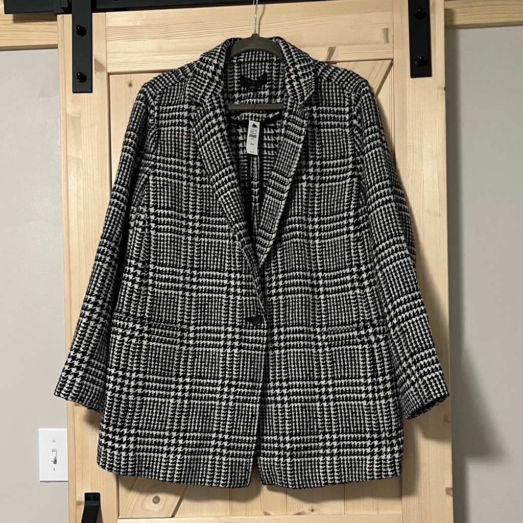 Talbots Classic Black And White Plaid Blazer